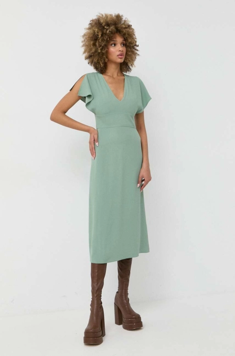 BOSS rochie culoarea verde, midi, drept