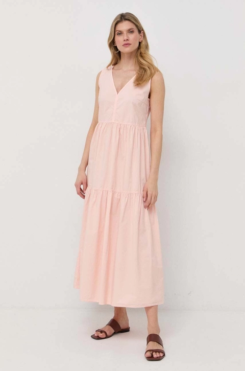 BOSS rochie din bumbac culoarea roz, maxi, evazati
