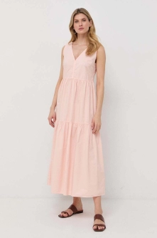 BOSS rochie din bumbac culoarea roz, maxi, evazati