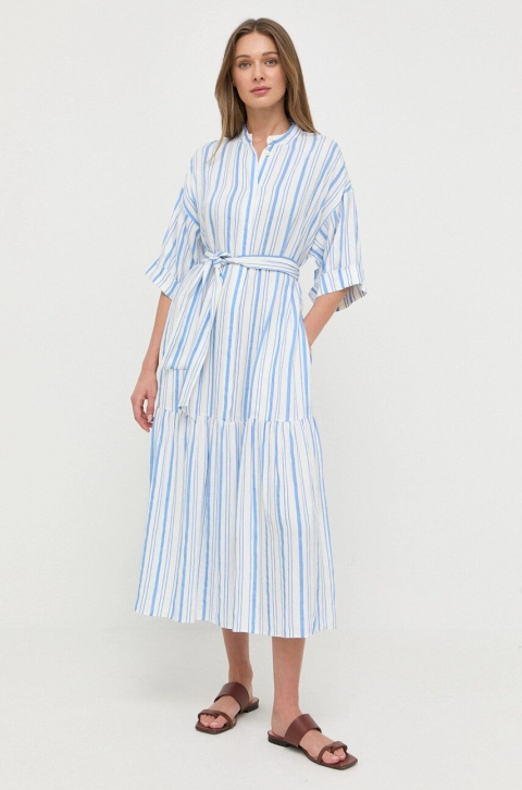 BOSS rochie din in midi, oversize