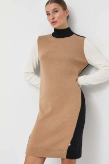 BOSS rochie din lana mini, drept