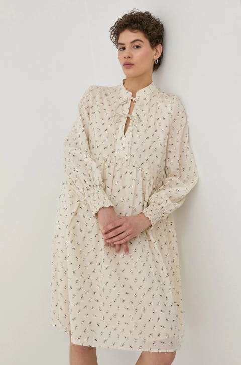 Bruuns Bazaar rochie culoarea bej, midi, evazati