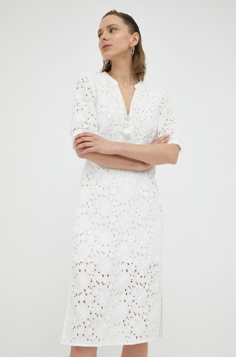 Bruuns Bazaar rochie din bumbac culoarea alb, mini, mulata