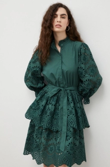 Bruuns Bazaar rochie din bumbac culoarea verde, mini, evazati