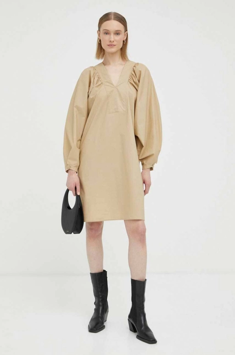 By Malene Birger rochie din bumbac culoarea bej, mini, oversize