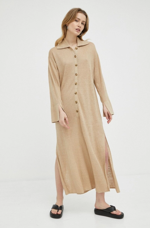 By Malene Birger rochie din in Thoni culoarea bej, maxi, drept
