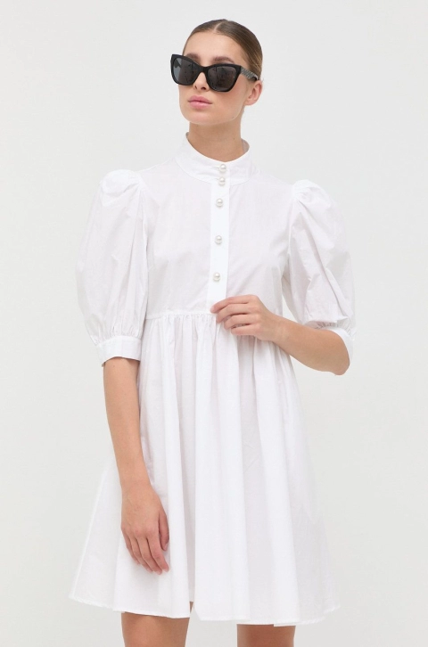 Custommade rochie din bumbac culoarea alb, mini, evazati