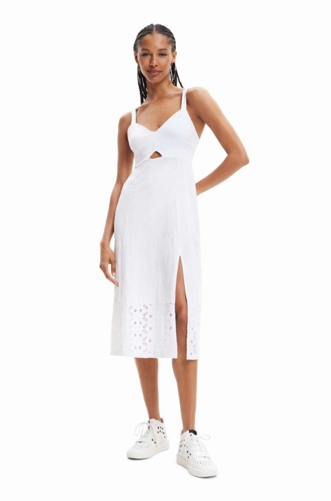 Desigual rochie culoarea alb, midi, drept