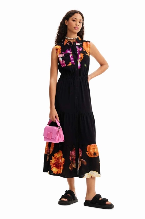 Desigual rochie culoarea negru, maxi, evazati