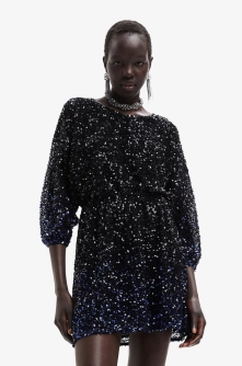 Desigual rochie culoarea negru, mini, evazati