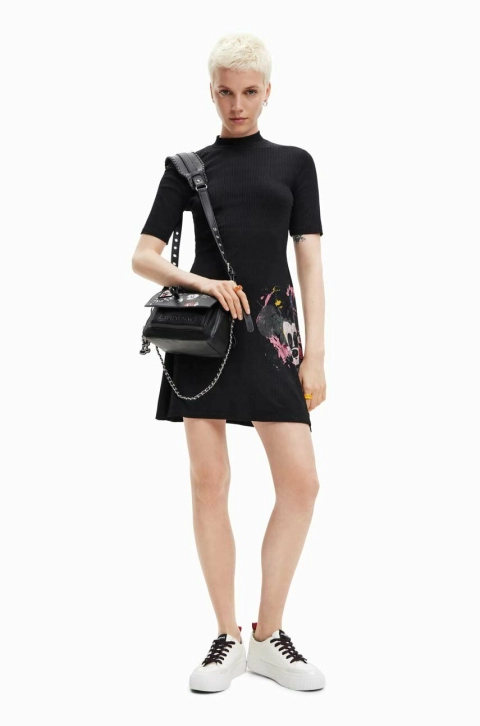 Desigual rochie culoarea negru, mini, evazati