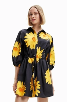 Desigual rochie din bumbac culoarea negru, mini, drept