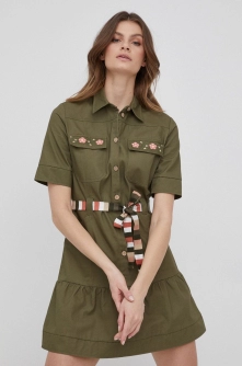 Desigual rochie din bumbac culoarea verde, mini, evazati