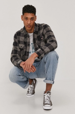Dickies Cămașă din bumbac bărbați, culoarea gri, cu guler clasic, regular