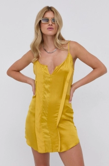 Diesel Rochie din amestec de mătase culoarea galben, mini, model drept