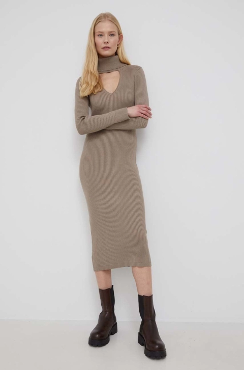 Dkny rochie culoarea maro, midi, mulata