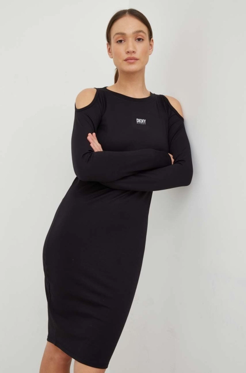 Dkny rochie culoarea negru, midi, drept