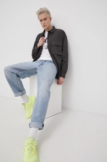 Dr. Denim Cămașă din bumbac bărbați, culoarea gri, cu guler clasic, regular