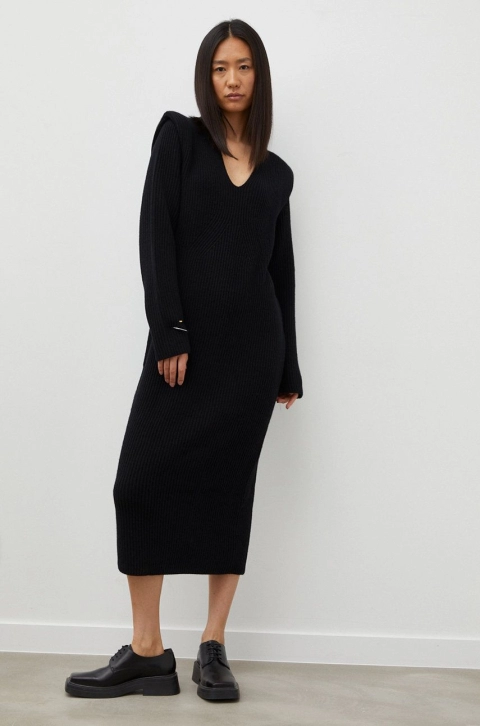 Drykorn rochie din lana culoarea negru, midi, drept