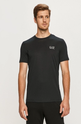 EA7 Emporio Armani tricou din bumbac culoarea albastru marin, cu imprimeu