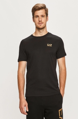 EA7 Emporio Armani tricou din bumbac culoarea negru, cu imprimeu