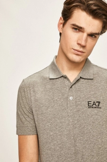 EA7 Emporio Armani Tricou Polo bărbați, culoarea gri, material neted