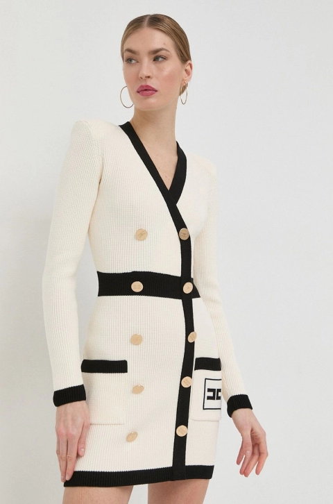 Elisabetta Franchi rochie culoarea bej, mini, mulata