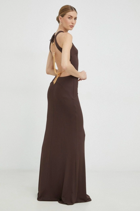 Elisabetta Franchi rochie culoarea maro, maxi, mulata