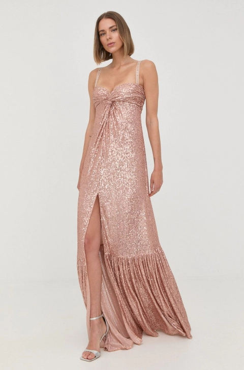 Elisabetta Franchi rochie culoarea roz, maxi, evazati