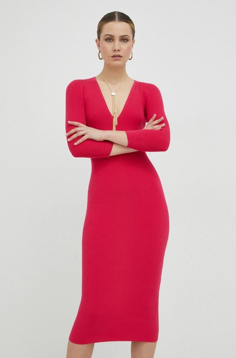 Elisabetta Franchi rochie din amestec de matase culoarea roz, mini, mulata