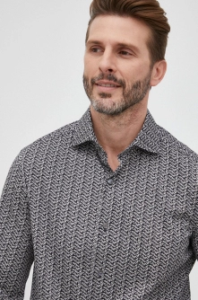 Emporio Armani camasa barbati, culoarea negru, cu guler italian, regular