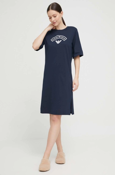 Emporio Armani Underwear cămașă de noapte din bumbac culoarea albastru marin, bumbac