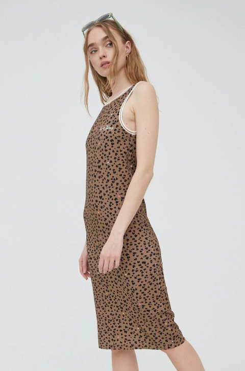 Femi Stories rochie culoarea maro, mini, drept