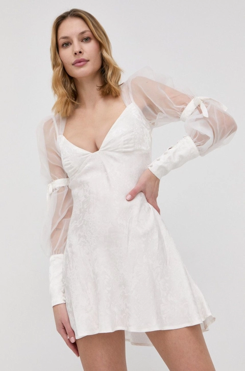 For Love & Lemons rochie culoarea alb, mini, evazati