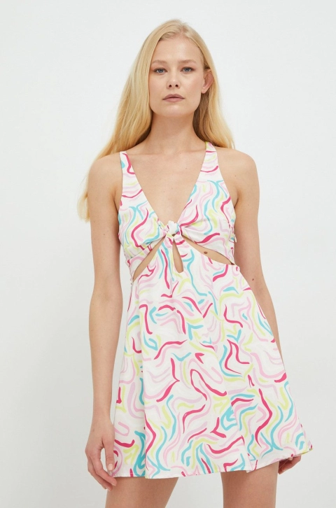 For Love & Lemons rochie culoarea alb, mini, evazati