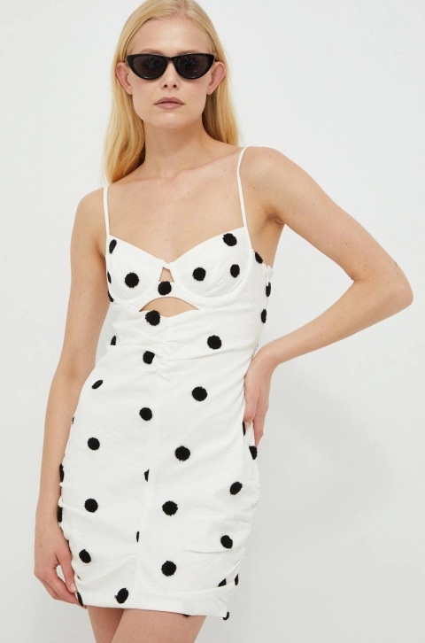 For Love & Lemons rochie din in culoarea alb, mini, mulata