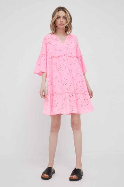 Frieda & Freddies rochie din bumbac culoarea roz, mini, evazati