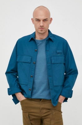 G-Star Raw camasa din bumbac barbati, culoarea turcoaz, cu guler clasic, relaxed