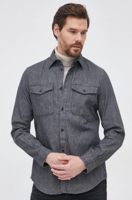 G-Star Raw Cămașă din bumbac bărbați, culoarea gri, cu guler clasic, slim