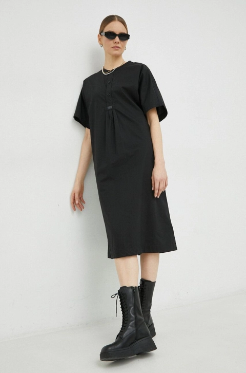 G-Star Raw rochie din bumbac culoarea negru, midi, oversize