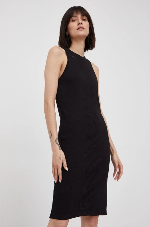 G-Star Raw rochie din bumbac culoarea negru, mini, mulata