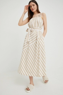 GAP rochie din bumbac culoarea bej, midi, drept