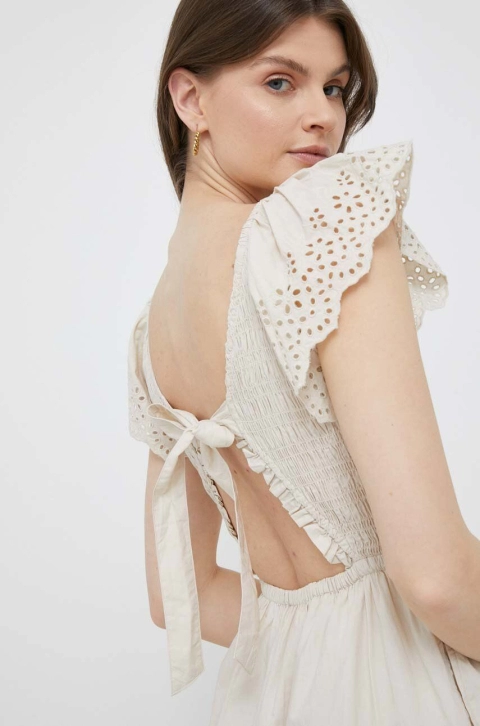 GAP rochie din bumbac culoarea bej, mini, evazati