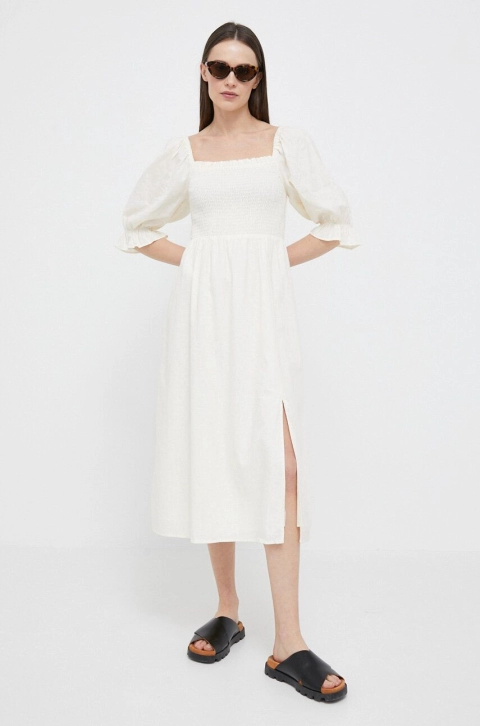 GAP rochie din in culoarea bej, midi, evazati