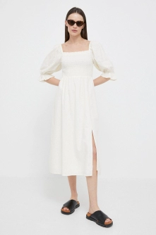 GAP rochie din in culoarea bej, midi, evazati