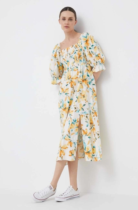 GAP rochie din in culoarea galben, mini, evazati