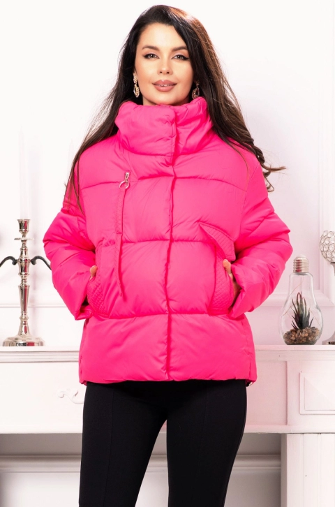 Geaca dama ciclame matlsata oversize cu guler maxi