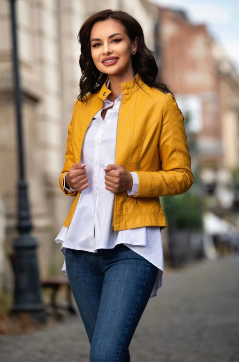 Geaca de toamna din piele eco mustar