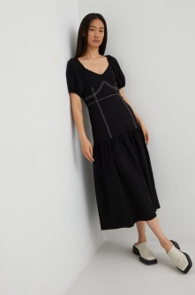 Gestuz rochie culoarea negru, midi, evazati