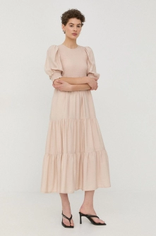 Gestuz rochie din bumbac culoarea bej, mini, evazati